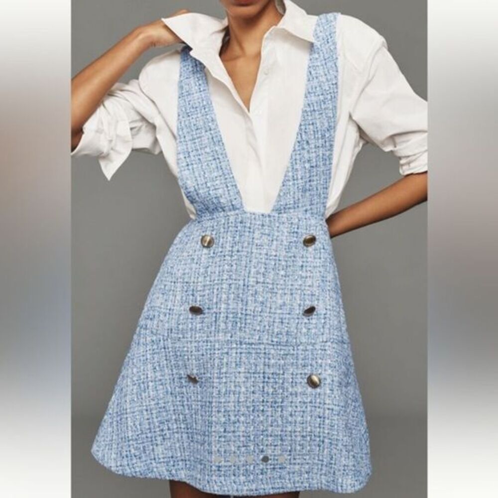ANTHROPOLOGIE Maeve Retro Preppy Tweed Pinafore Skirt Overall Size 8